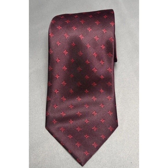 Louis Vuitton Tie Plum & Red Starbursts Jacquard L:59” W:3.5” - Picture 1 of 7
